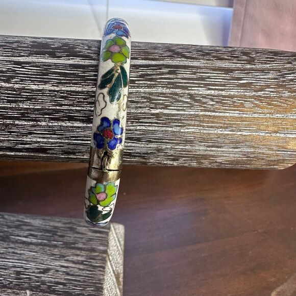 Vintage Cloisonné Hinged Round‎ 360 design White Blue Gold Green - Picture 5 of 6